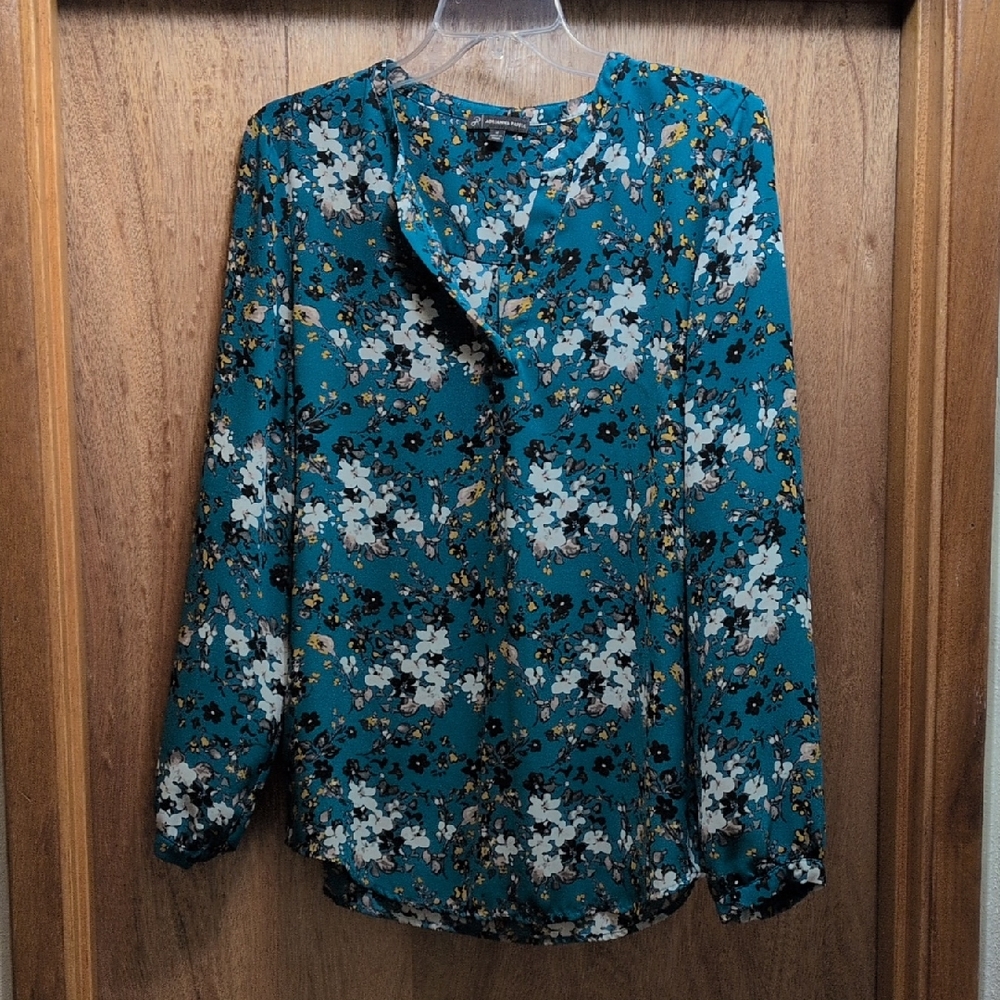 Adrianna Papell Teal Floral Blouse